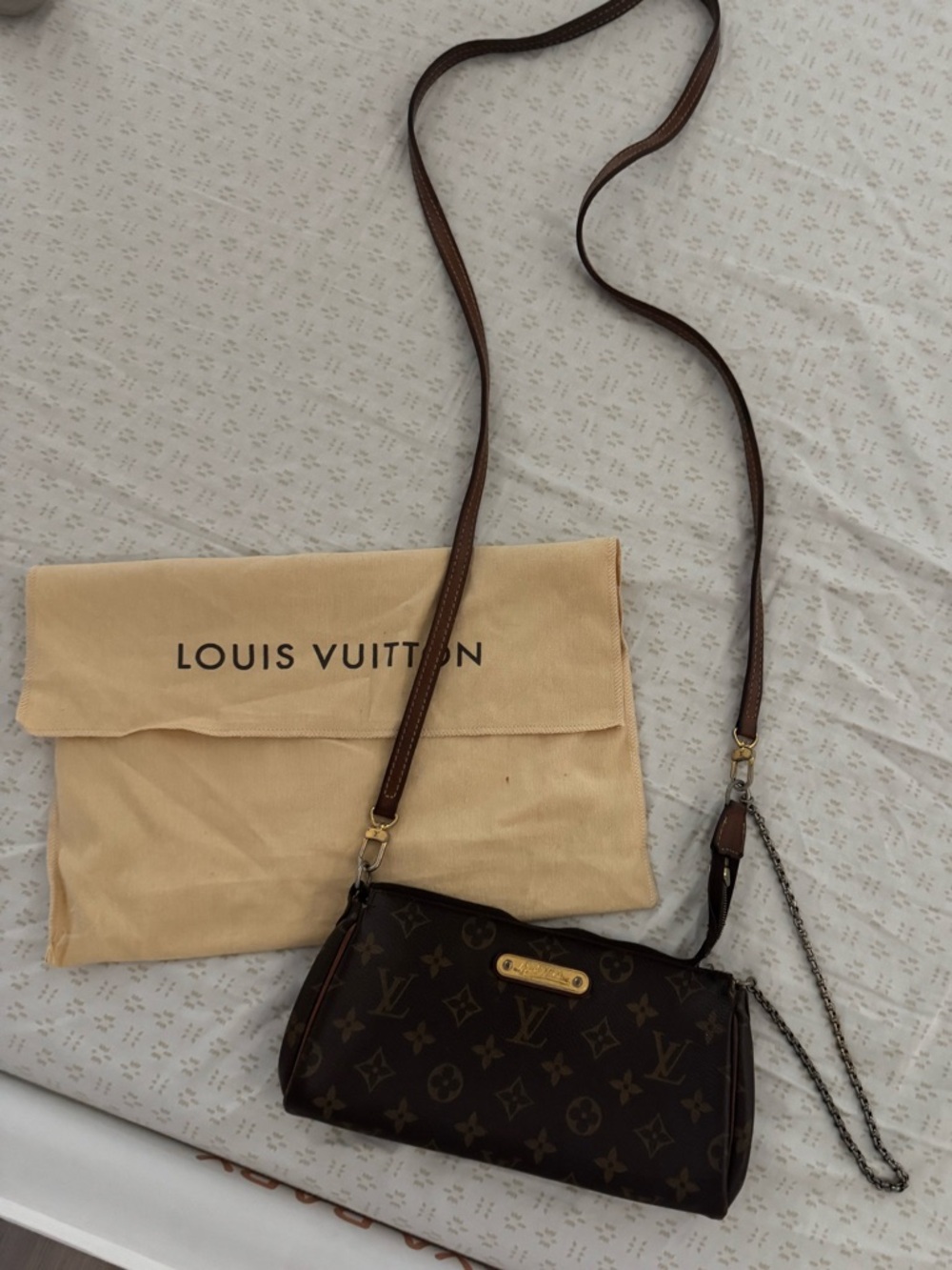 Authentic Eva Louis Vuitton Monogram Crossbody Bag in Brown and Gold